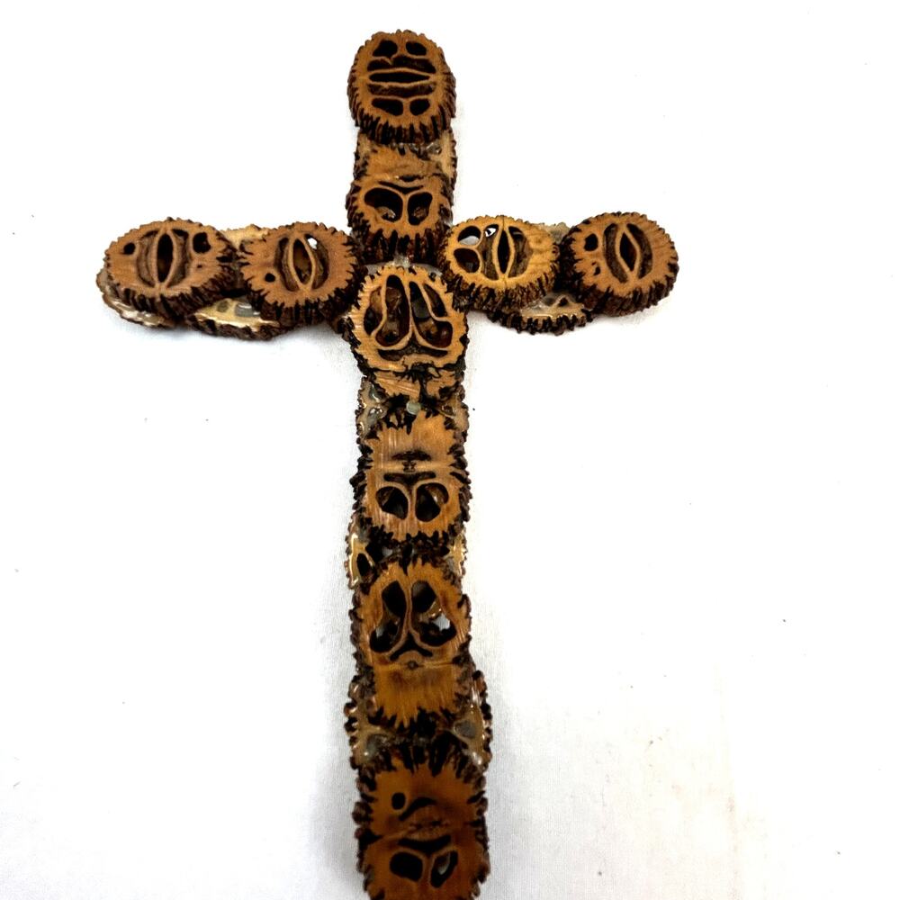 SKU2663 Handmade Nut Shell Cross Wall Hanging / Decor